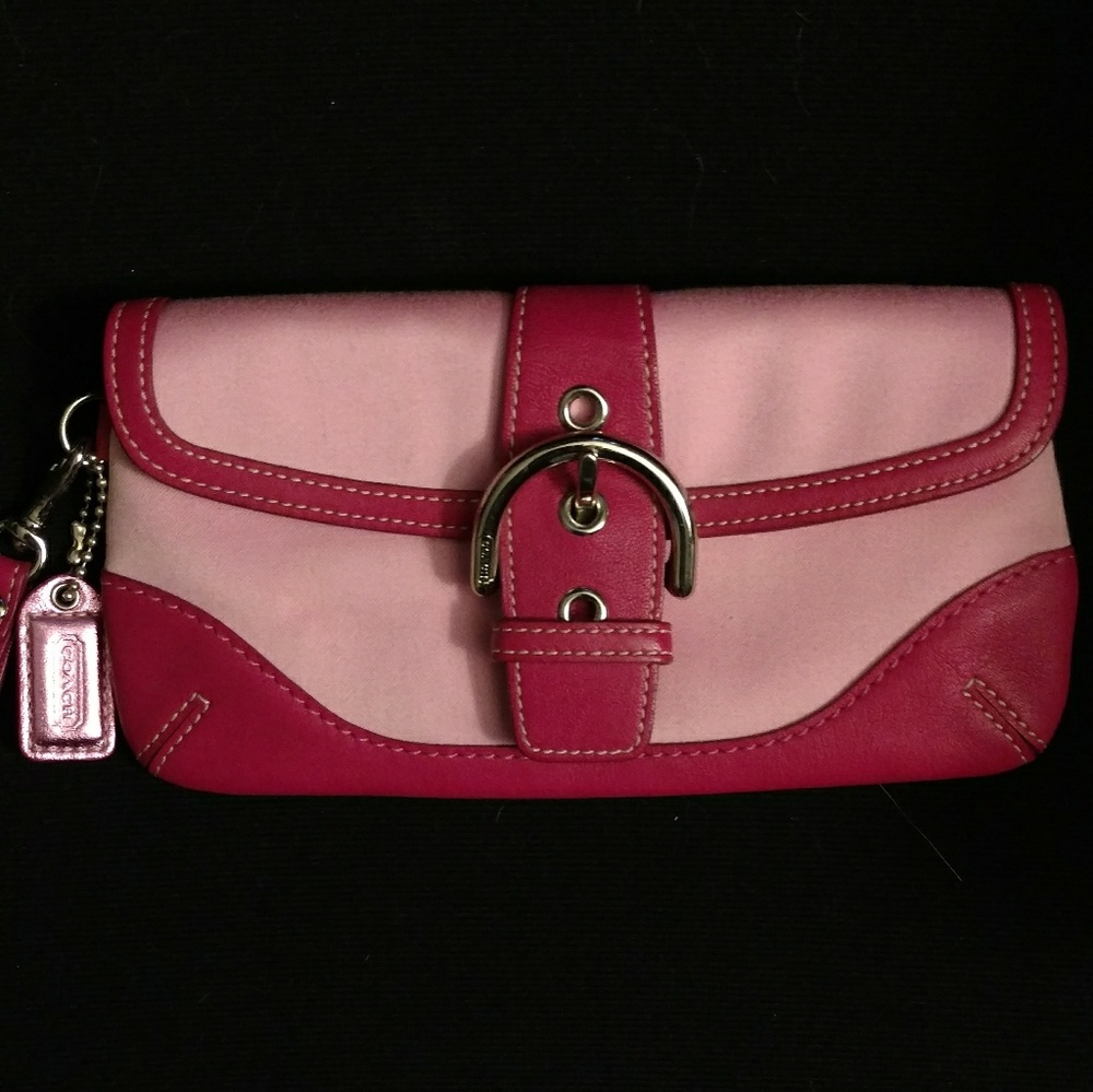 Coach wristlet pink leather and fabric